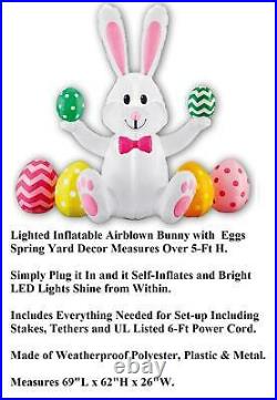 Lighted Airblown Spring White Bunny in Bowtie W Eggs Yard Garden Inflatable 62H