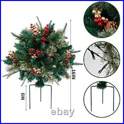 Lighted Artificial Christmas Urn Filler, Pre-lit Xmas Pine Trees with Cones, 2