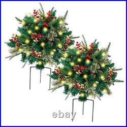 Lighted Artificial Christmas Urn Filler, Pre-lit Xmas Pine Trees with Cones, 2