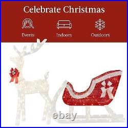 Lighted Christmas Reindeer and Sleigh Outdoor Decor Set with LED Lights Gold/White