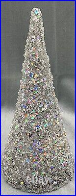 Lighted Glitter Silver Color Changing Cone 3 Trees 10 16 22 Tall NIB QVC