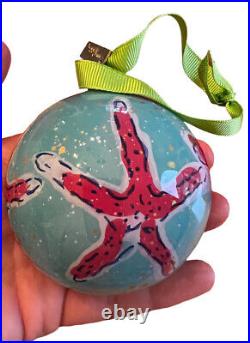 Lilly Pulitzer Hand Painted Glass Ornament Pink Blue Starfish Shells + Box 2013