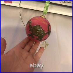 Lilly Pulitzer Hotty Pink Loopy 2013 Glass Christmas Ornament Elephants Rare