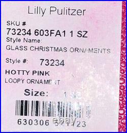 Lilly Pulitzer Hotty Pink Loopy 2013 Glass Christmas Ornament Elephants Rare