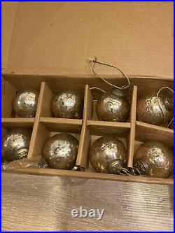 Lot Of 16 Restoration Hardware Christmas Ornaments Gold Ball Crackle Glass