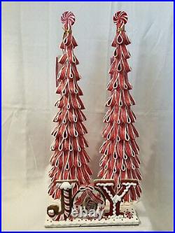 Lot of 3 (2)Peppermint Ribbon Candy 24 Christmas Tree & (1)Joy Gingerbread Sign