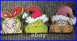 Lot of 3 Tabletop Dr. Seuss Grinch Wood Decor, Grinch, Max and Cindy Lou Peaking