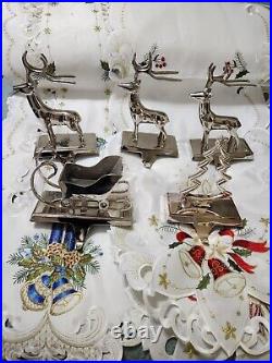 Lot of 5 Pottery Barn Silver Reindeer & Tree Sleigh Christmas Stocking Holder