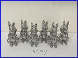Lot of 6 Pottery Barn Easter Bunny Silver Candle Holder with 6 Stone Eggs