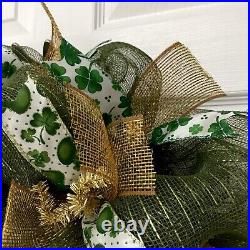 Lucky Shamrock St Patricks Day Wreath Handmade Deco Mesh