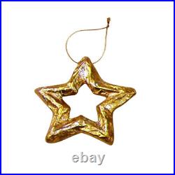 Luxe Metallic Gold Leaf Small Star Ornament Set 12 Hanging 4.5 in Open Outline
