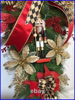Luxury Nutcracker Harlequin Christmas Door Swag Wreath, Black, Red, Gold XL 40