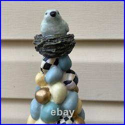 MACKENZIE-CHILDS Bird's Nest Easter Egg Topiary Tree Blue Cream Courtly Check