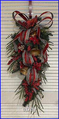 MacKenzie Childs Christmas Magic Ribbon Wreath Swag Holiday Courtly Check