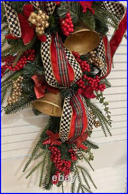 MacKenzie Childs Christmas Magic Ribbon Wreath Swag Holiday Courtly Check