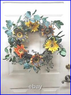 MacKenzie Childs Courtly Check Sunflower Wreath. 20 In. New