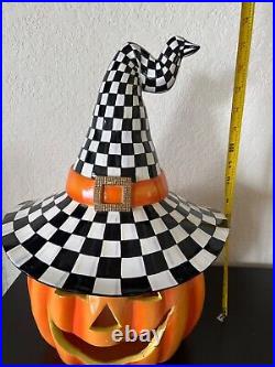 MacKenzie Childs Illuminated Happy Jack Halloween Pumpkin 19 Tall NEW IN BOX