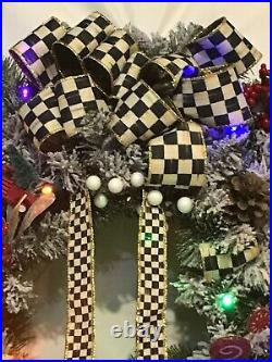 MacKenzie Childs Inspired Christmas Wreath Pre-Lite Courtly Check Ribbon (1B)