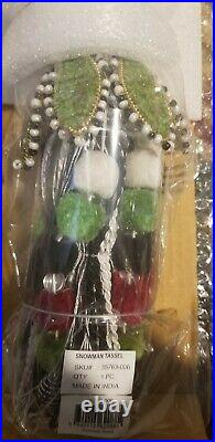 Mackenzie Childs Snowman Courtly Check Christmas Holiday Decor Beaded Tassel