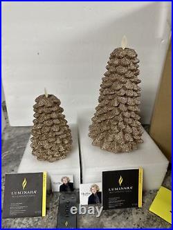 Martha Stewart LUMINARA Christmas Trees candles 6.5 & 9.5 gold glitter RARE