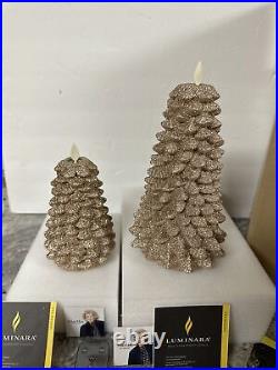 Martha Stewart LUMINARA Christmas Trees candles 6.5 & 9.5 gold glitter RARE