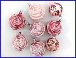 Martha Stewart Pink Rose Flowers Teardrop Christmas Ornament Vtg Germany LOT