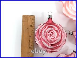 Martha Stewart Pink Rose Flowers Teardrop Christmas Ornament Vtg Germany LOT