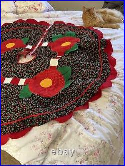 Mary Engelbreit Christmas tree skirt with cherries and flowers With Stocking