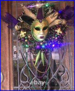Mask will vary. Mardi GRAS 18 Light-UP Wreath Pre-Lit LED Decorated Ornament Co