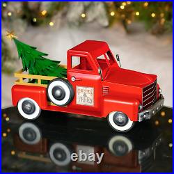 Metal Holiday Truck with a Removable Christmas Tree Shiny Red