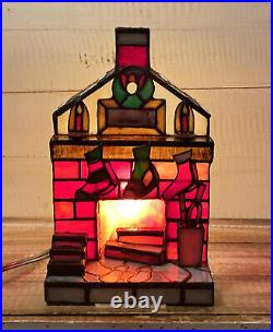 Meyda Lighting Tiffany Stained Glass Christmas Santa Fireplace Accent Lamp Light