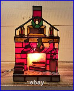 Meyda Lighting Tiffany Stained Glass Christmas Santa Fireplace Accent Lamp Light