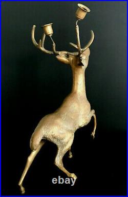 Mid Century Sarreid Solid Bronze Large Standing Deer Stag Figure Candelabra 19