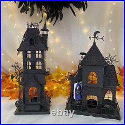 Moonlight Manor Halloween Metal Haunted Houses Village Tea Light Holder Set 3