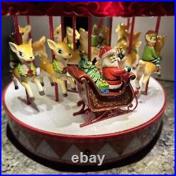 Mr Christmas Vintage Lighted Musical Animated Carousel Santa Sleigh Reindeer Elf