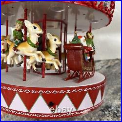 Mr Christmas Vintage Lighted Musical Animated Carousel Santa Sleigh Reindeer Elf