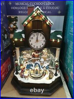 Musical Animated Christmas Village Scene Cuckoo Clock Table Decoration