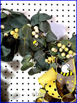 My Handmade Eucalyptus Leaf & Berry Bumble Bee Patio Door or Wall Wreath
