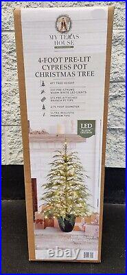 My Texas House Potted 4' Pre-Lit Cypress Artificial Christmas Tree 100 LED Light