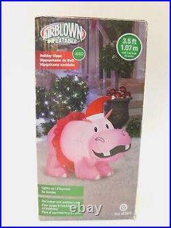 NEW 3.5' Hippopotamus Hippo Pink Christmas Gemmy Airblown Inflatable Decor Xmas