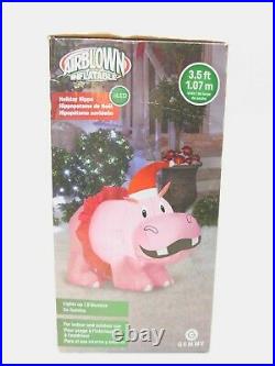 NEW 3.5' Hippopotamus Hippo Pink Christmas Gemmy Airblown Inflatable Decor Xmas