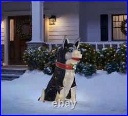 NEW 3ft 80-Light Adorable Dogs LED Husky Christmas Yard Sculpture