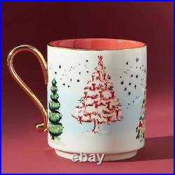 NEW Anthropologie Susannah Garrod's SET OF 4 Oh Christmas Tree Mugs