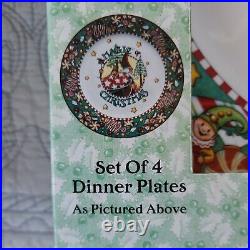 NEW Enesco MAGIC OF CHRISTMAS 10 Dinner Plate Set of 4 Mary Engelbreit Mint NOS