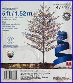 NEW GE 5´ Ft Tall Winterberry Christmas Tree with200 Sugar Plum Color LEDs