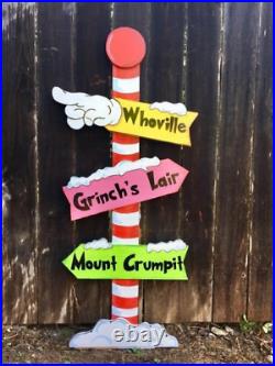 NEW GRINCH Whoville Sign Pole CHRISTMAS and Cindy Lou Who Yard Art Decoration