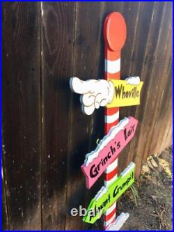 NEW GRINCH Whoville Sign Pole CHRISTMAS and Cindy Lou Who Yard Art Decoration