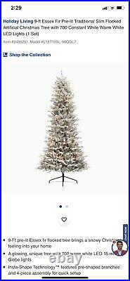 NEW IN BOX Lowes 9ft Essex Fir Pre-Lit Traditional Slim Flocked Christmas Tree