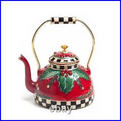 NEW MacKenzie-Childs Glass Christmas Ornament Red Holiday Tea Kettle