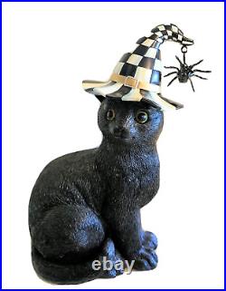 NEW Mackenzie Childs 10 BLACK CAT in COURTLY CHECK HAT with SPIDER Halloween